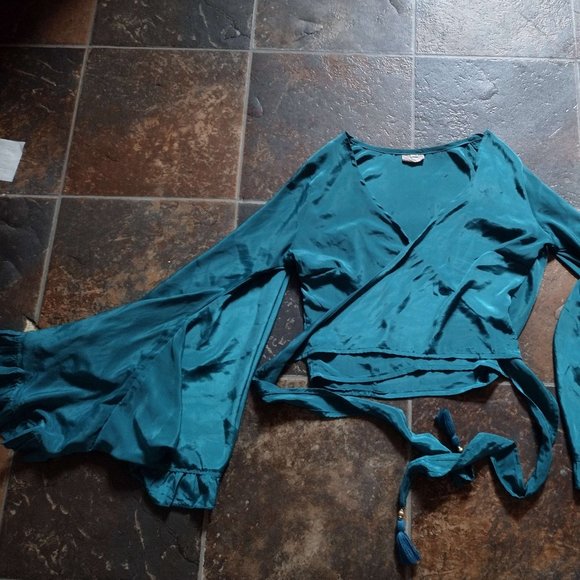 TEAL satin wrap kimono - Picture 2 of 2